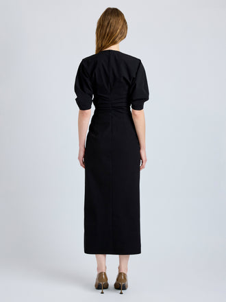 Proenza Schouler Back full length image of model wearing Clarissa Dress in Bi-Stretch Cotton Nylon in Black