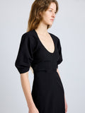Proenza Schouler Detail image of model wearing Clarissa Dress in Bi-Stretch Cotton Nylon in Black