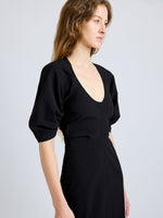Proenza Schouler Detail image of model wearing Clarissa Dress in Bi-Stretch Cotton Nylon in Black