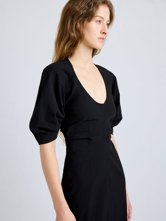Proenza Schouler Detail image of model wearing Clarissa Dress in Bi-Stretch Cotton Nylon in Black