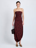 Proenza Schouler Front full length image of model wearing Nayara Dress in Printed Dot Stetch Viscose in Espresso Multi