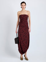 Proenza Schouler Front full length image of model wearing Nayara Dress in Printed Dot Stetch Viscose in Espresso Multi