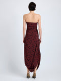 Proenza Schouler Back full length image of model wearing Nayara Dress in Printed Dot Stetch Viscose in Espresso Multi