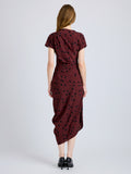 Proenza Schouler Back full length image of model wearing Ren Dress in Printed Dot Stretch Vicose in Espresso Multi