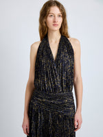 Proenza Schouler Detail  image of model wearing Paulina Dress in Pleated Georgette in Black Multi