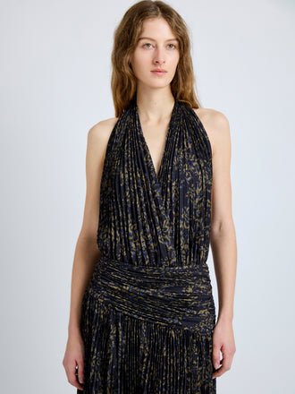 Proenza Schouler Detail  image of model wearing Paulina Dress in Pleated Georgette in Black Multi