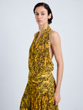 Proenza Schouler Front full length image of model wearing Nilo Dress in Textured Jacquard in Black Copper