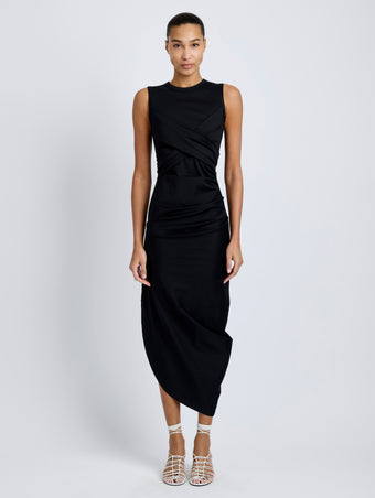 Proenza Schouler Front full length image of model wearing Zafira Dress in Mercerized Cotton Jersey in Black