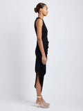 Proenza Schouler Side full length image of model wearing Zafira Dress in Mercerized Cotton Jersey in Black