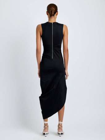 Proenza Schouler Back full length image of model wearing Zafira Dress in Mercerized Cotton Jersey in Black
