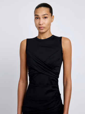 Proenza Schouler Detail image of model wearing Zafira Dress in Mercerized Cotton Jersey in Black