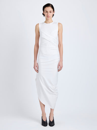 Proenza Schouler Front full length image of model wearing Zafira Dress in Mercerized Cotton Jersey in White