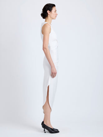 Proenza Schouler Side full length image of model wearing Zafira Dress in Mercerized Cotton Jersey in White