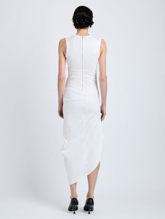 Proenza Schouler Back full length image of model wearing Zafira Dress in Mercerized Cotton Jersey in White