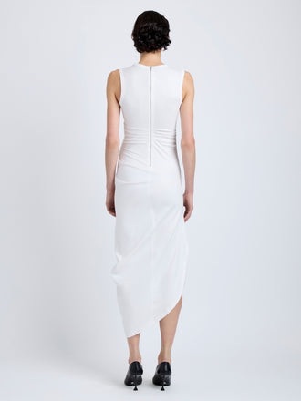 Proenza Schouler Back full length image of model wearing Zafira Dress in Mercerized Cotton Jersey in White