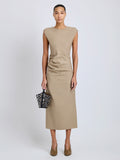 Proenza Schouler Front full length image of model wearing Katia Dress in Wool Gabardine in Khaki