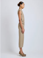 Proenza Schouler Side full length image of model wearing Katia Dress in Wool Gabardine in Khaki