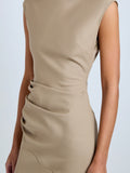Proenza Schouler Detail image of model wearing Katia Dress in Wool Gabardine in Khaki