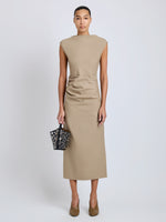 Proenza Schouler Front full length image of model wearing Katia Dress in Wool Gabardine in Khaki