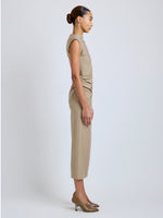 Proenza Schouler Side full length image of model wearing Katia Dress in Wool Gabardine in Khaki