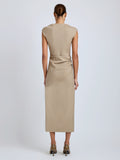 Proenza Schouler Back full length image of model wearing Katia Dress in Wool Gabardine in Khaki