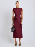 Proenza Schouler Front full length image of model wearing Katia Dress in Wool Gabardine in Oxblood
