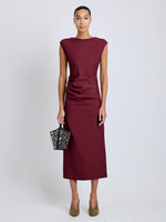 Proenza Schouler Front full length image of model wearing Katia Dress in Wool Gabardine in Oxblood