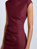 Proenza Schouler Detail image of model wearing Katia Dress in Wool Gabardine in Oxblood