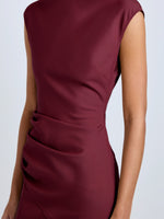 Proenza Schouler Detail image of model wearing Katia Dress in Wool Gabardine in Oxblood