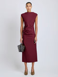 Proenza Schouler Front full length image of model wearing Katia Dress in Wool Gabardine in Oxblood