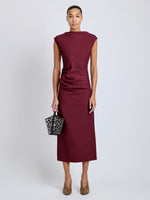 Proenza Schouler Front full length image of model wearing Katia Dress in Wool Gabardine in Oxblood