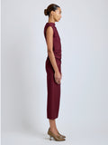 Proenza Schouler Side full length image of model wearing Katia Dress in Wool Gabardine in Oxblood