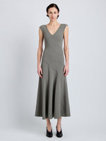 Proenza Schouler Front full length image of model wearing Romana Dress in Matte Double Crepe in Wood