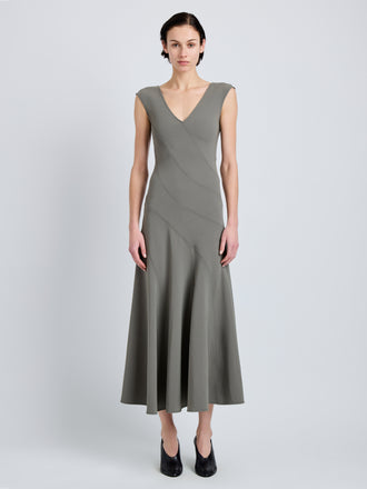 Proenza Schouler Front full length image of model wearing Romana Dress in Matte Double Crepe in Wood