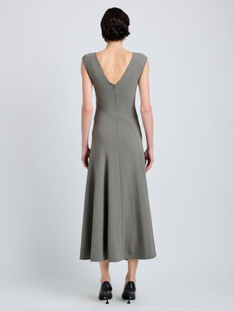 Proenza Schouler Back full length image of model wearing Romana Dress in Matte Double Crepe in Wood
