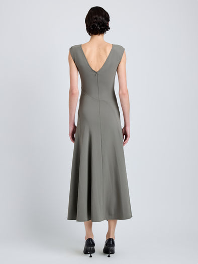 Proenza Schouler Back full length image of model wearing Romana Dress in Matte Double Crepe in Wood