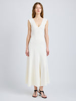Proenza Schouler Front full length image of model wearing Romana Dress in Matte Double Crepe in Alabaster