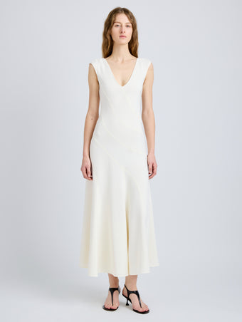 Proenza Schouler Front full length image of model wearing Romana Dress in Matte Double Crepe in Alabaster
