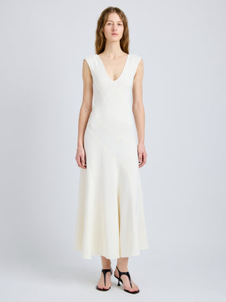 Proenza Schouler Front full length image of model wearing Romana Dress in Matte Double Crepe in Alabaster