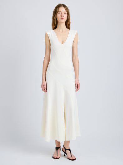 Proenza Schouler Front full length image of model wearing Romana Dress in Matte Double Crepe in Alabaster