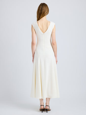 Proenza Schouler Back full length image of model wearing Romana Dress in Matte Double Crepe in Alabaster