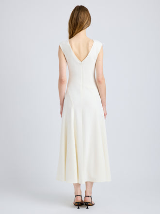 Proenza Schouler Back full length image of model wearing Romana Dress in Matte Double Crepe in Alabaster