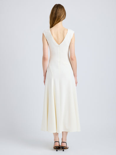Proenza Schouler Back full length image of model wearing Romana Dress in Matte Double Crepe in Alabaster