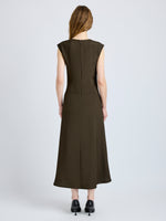 Proenza Schouler Back full length image of model wearing Eduarda Dress in Eco Hammered Viscose in Cypress