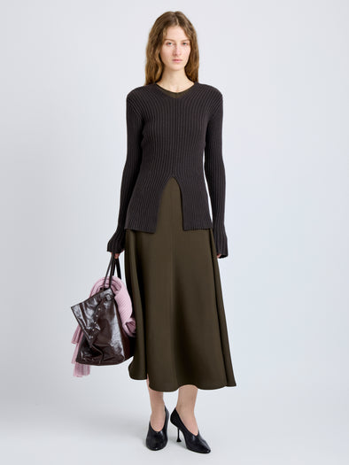 Proenza Schouler Front full length image of model wearing Nilo Dress in Textured Jacquard in Black Copper