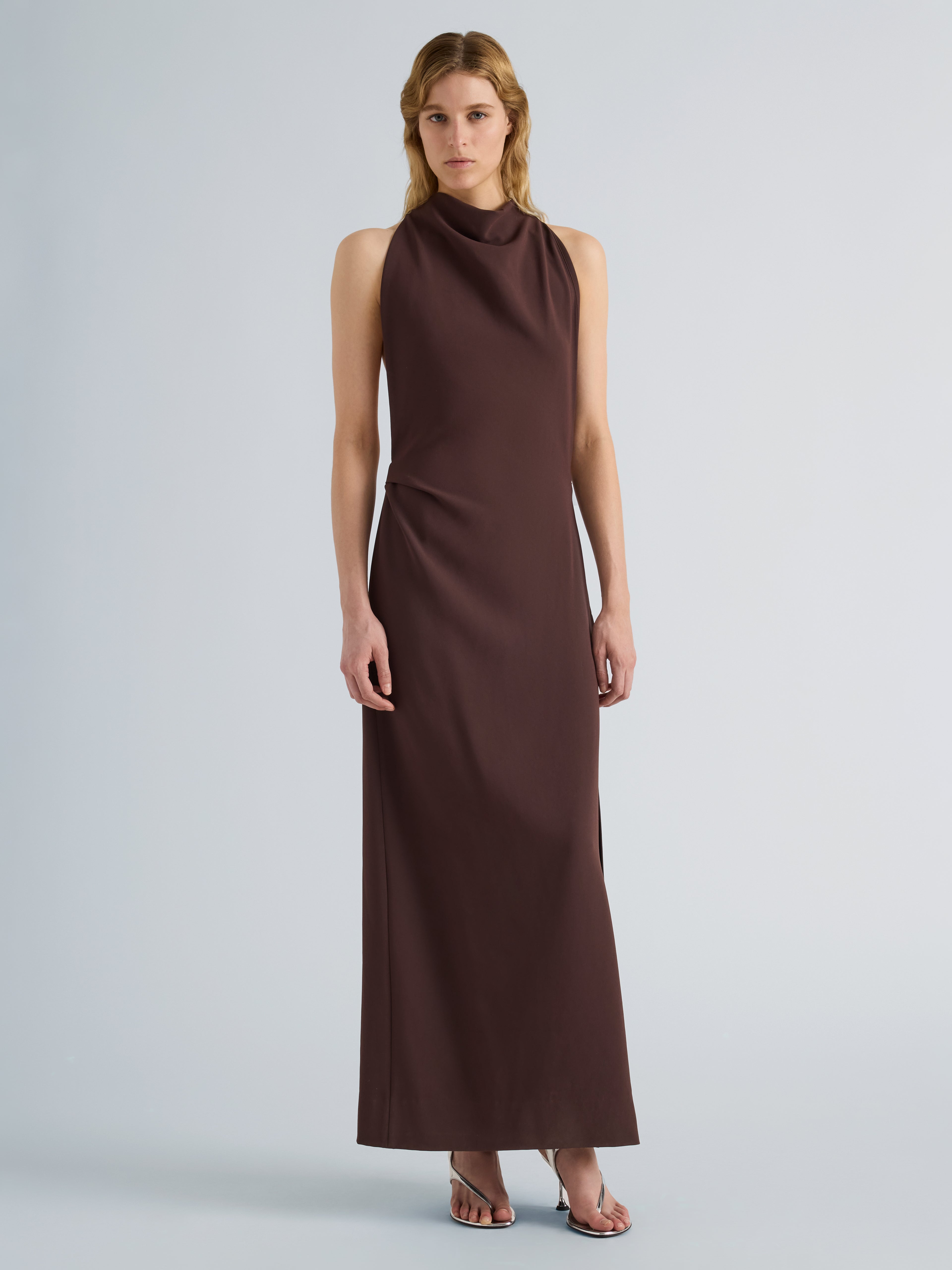 Selena Dress in Matte Double Crepe - Dark Brown