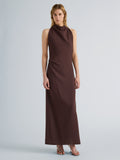 Proenza Schouler Front full length image of model wearing Selena Dress in Matte Double Crepe in Dark Brown
