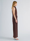 Proenza Schouler Side full length image of model wearing Selena Dress in Matte Double Crepe in Dark Brown