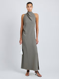 Proenza Schouler Front full length image of model wearing Selena Dress in Matte Double Crepe in Wood