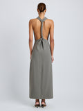 Proenza Schouler Back full length image of model wearing Selena Dress in Matte Double Crepe in Wood